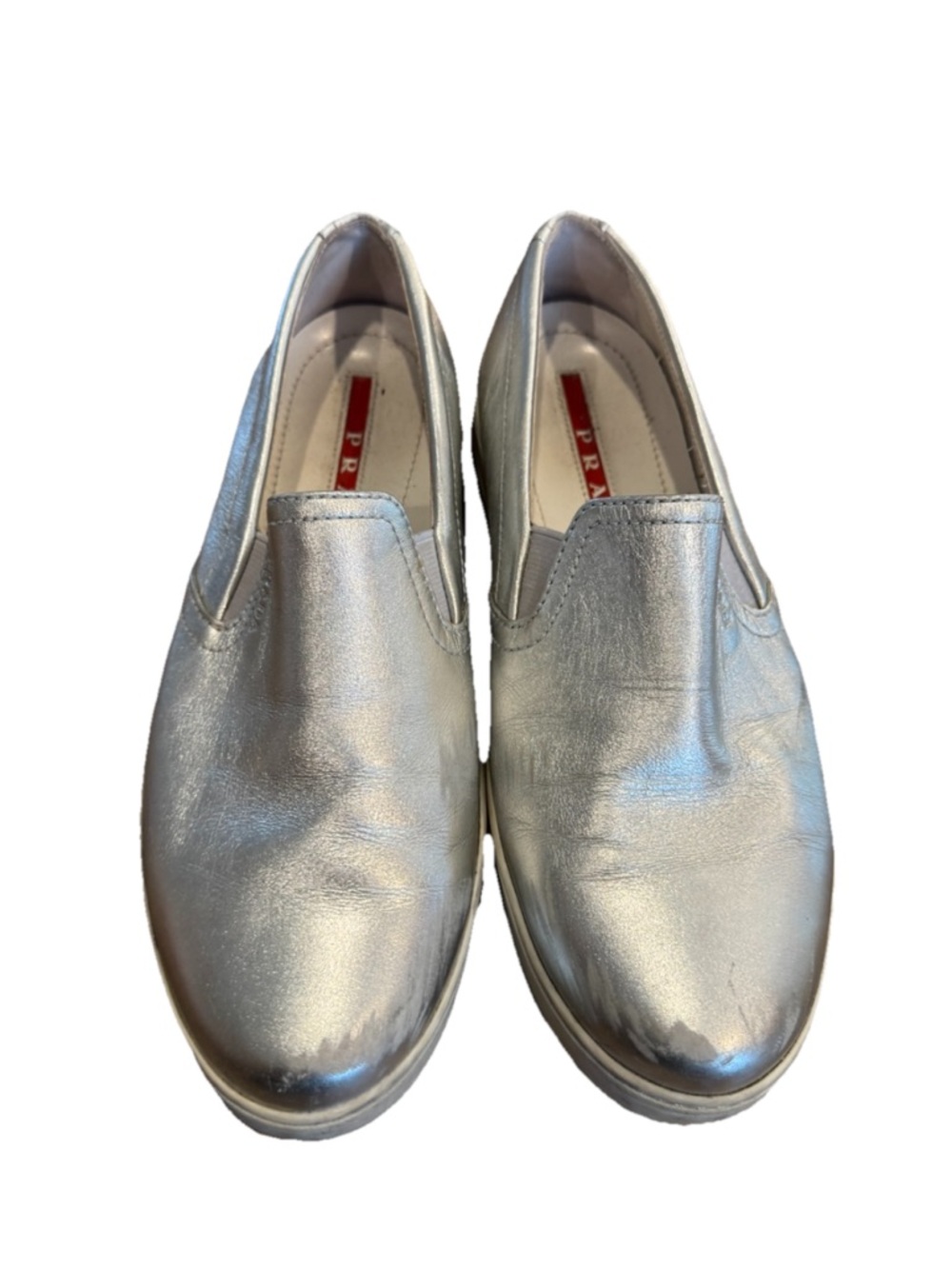 Prada Metallic Silver leather women's size US 7 37 slip-on sneaker - Picture 3 of 11